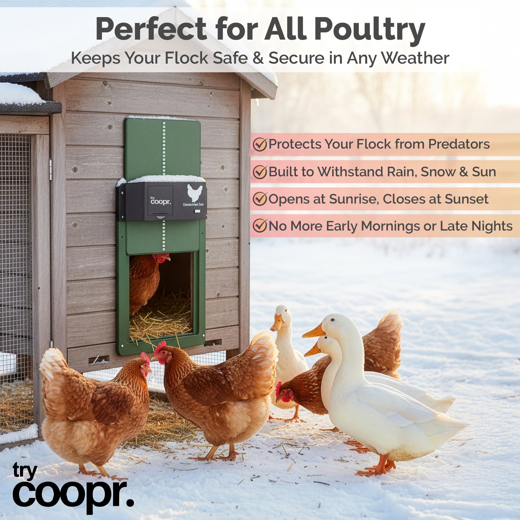 Coopr™ - Automatic Chicken Coop Door (Battery Powered)