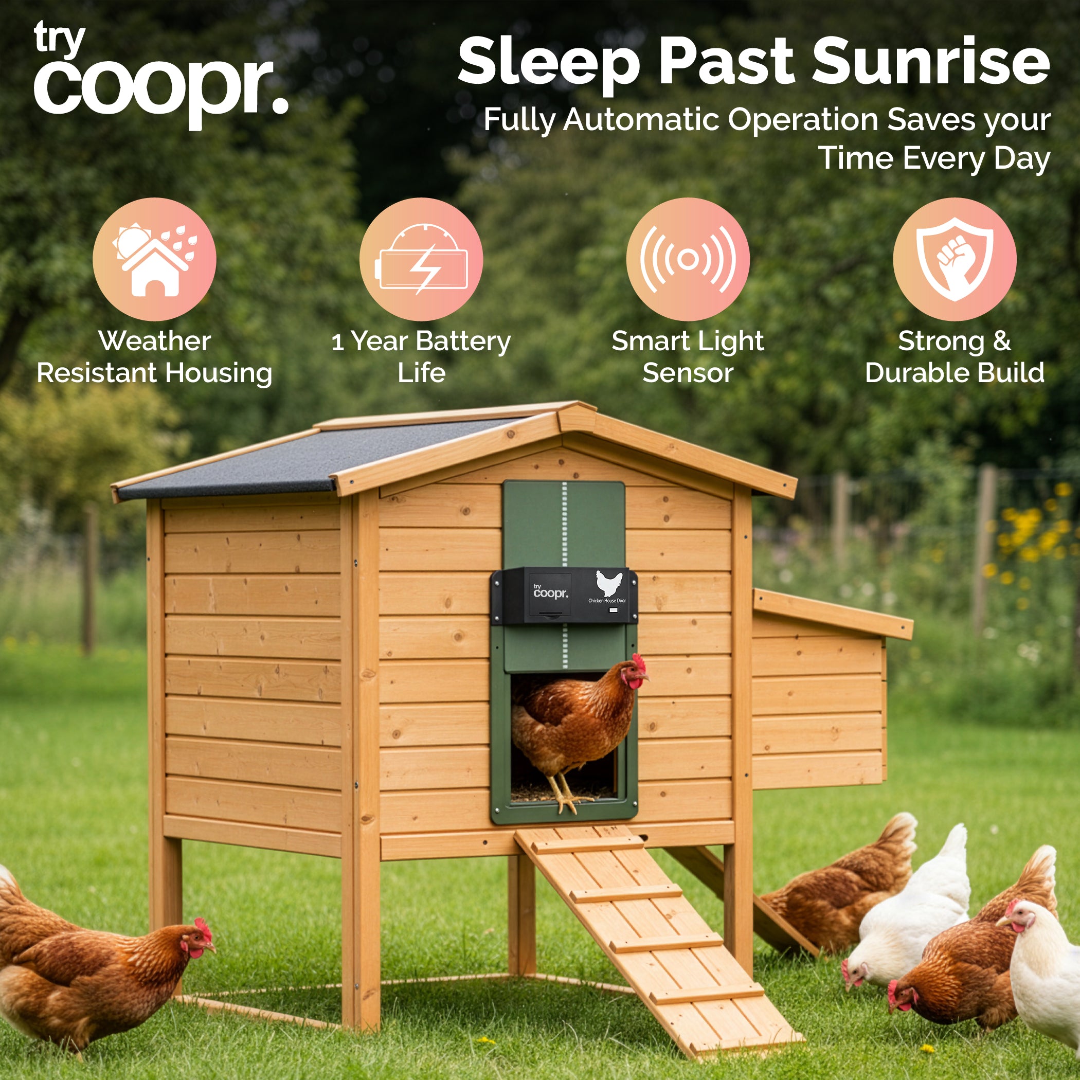 Coopr™ - Automatic Chicken Coop Door (Battery Powered)